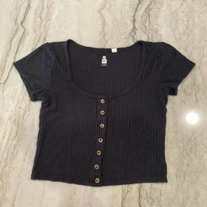 PacSun Me to We Button Up Cropped T-Shirt Black